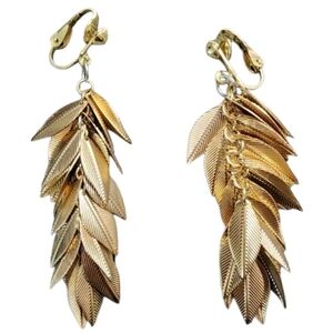 Goldtone Leaf Cascade Clip On Earrings with Layered Design